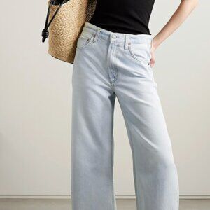 AGOLDE Low Curve Crop frayed mid-rise wide-leg jeans Color: Light denim Size 27